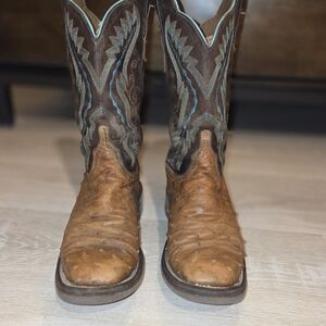 Lucchese Cowgirl Cowboy Western Boots Brown Exotic Ostrich Square Toe 7.5B